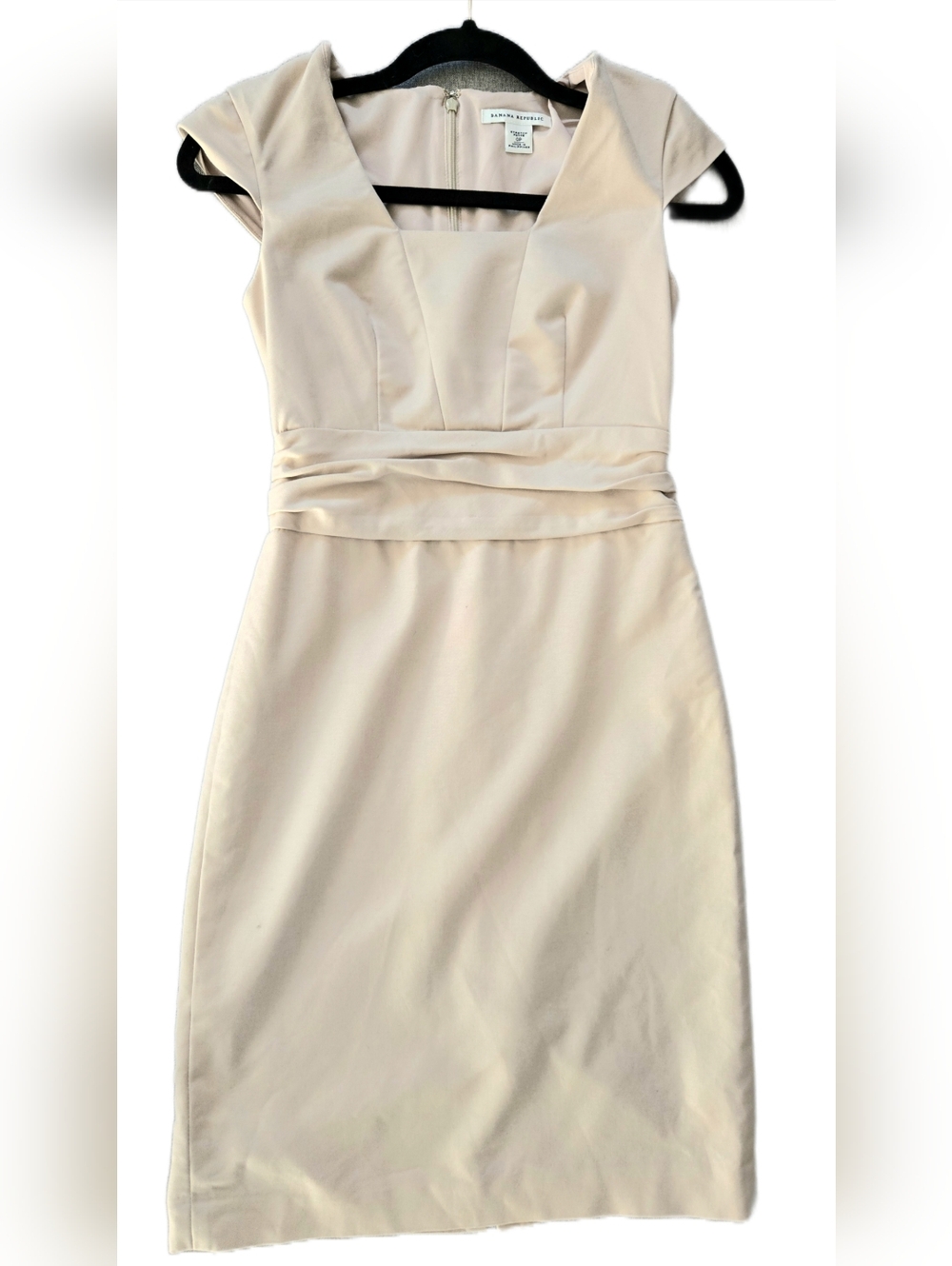 🖤 Banana Republic Sheath Dress Beige Nude Stretch Petite 0P Cap Sleeve